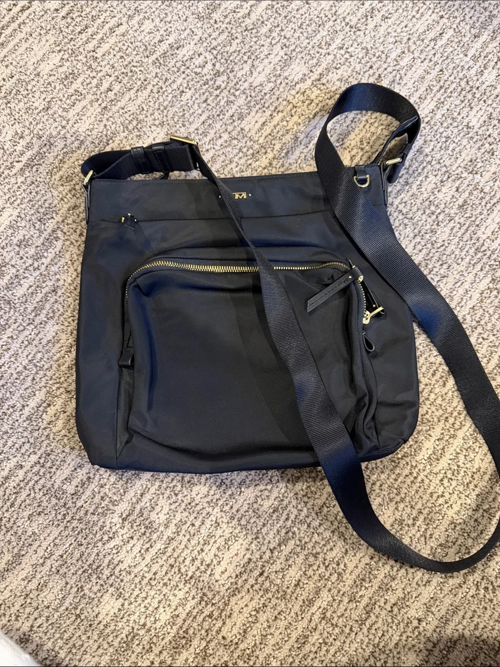 Tumi Black Nylon Shoulder Crossbody with Gold Accents - Picture 2 of 4